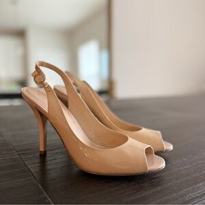 Y2K Vintage Enzo Angiolini Nude Patent Open Toe Slingback Heels